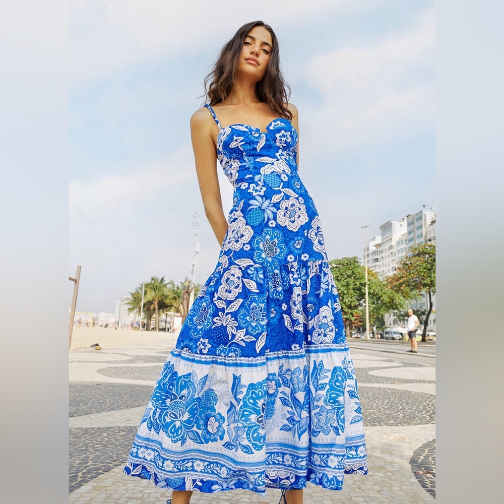 Farm Rio Blue full of flowers organic cotton dress L
